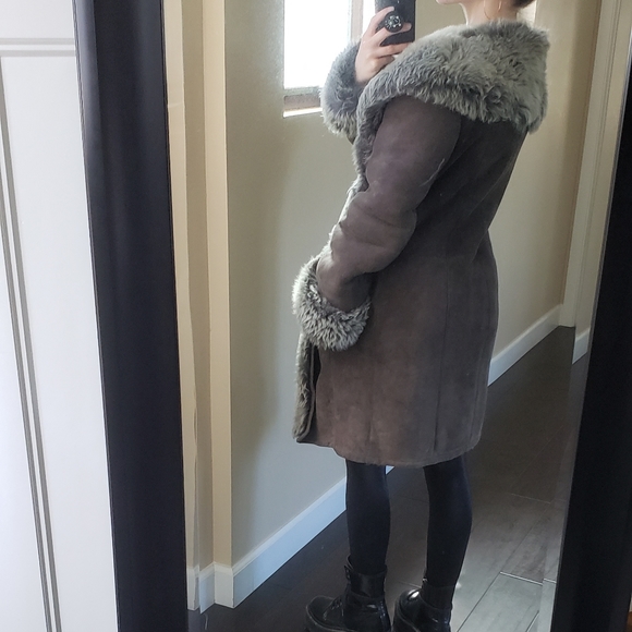 Via Veneto Lamb Shearling Leather Suede Fur Coat - Picture 13 of 14